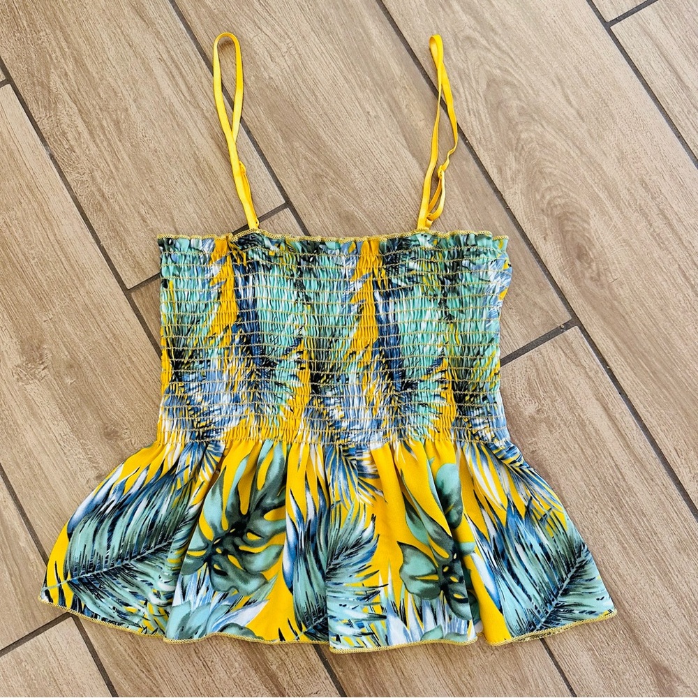 Tropical elastic scrunch tank top